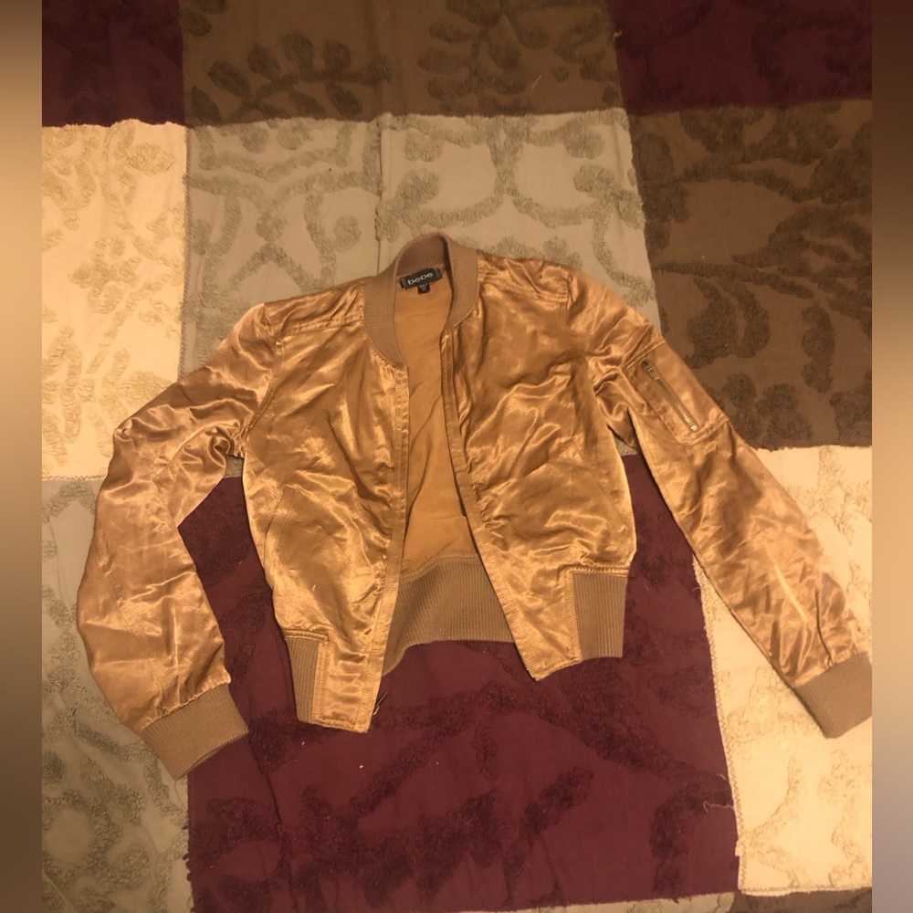 Bebe Brown Satin Bomber Jacket